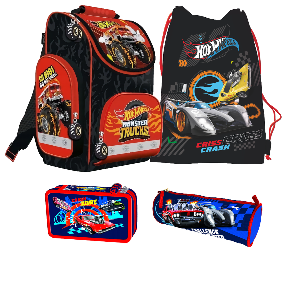Hot Wheels Cars Autos 4 tlg. Set SCHULRANZEN RANZEN Federmappe Tornister Tasche
