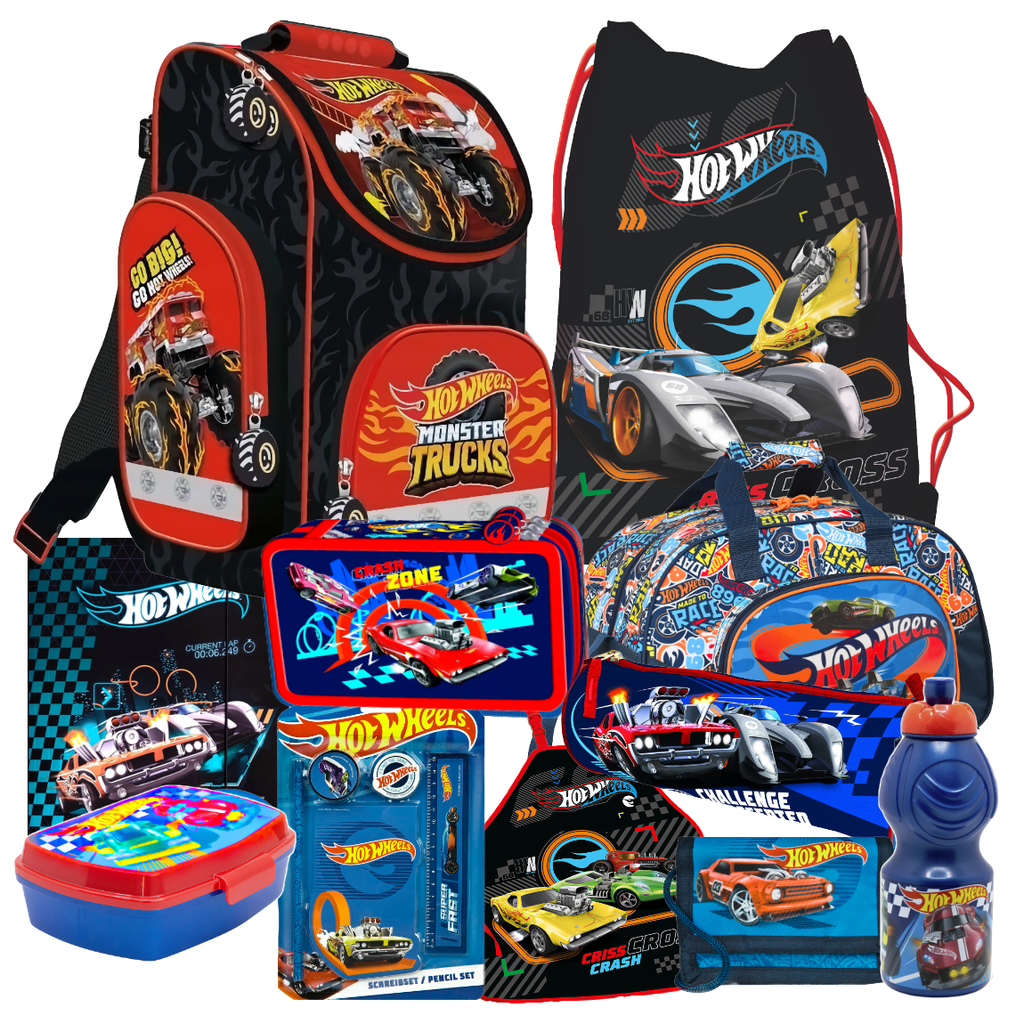Hot Wheels Cars 11 Teile Set SCHULRANZEN RANZEN Federmappe Tornister Tasche