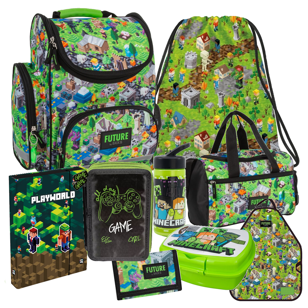 Minecraft Games Pixel 9 tlg. Set Tornister Ranzen Schulranzen Federmappe Tasche