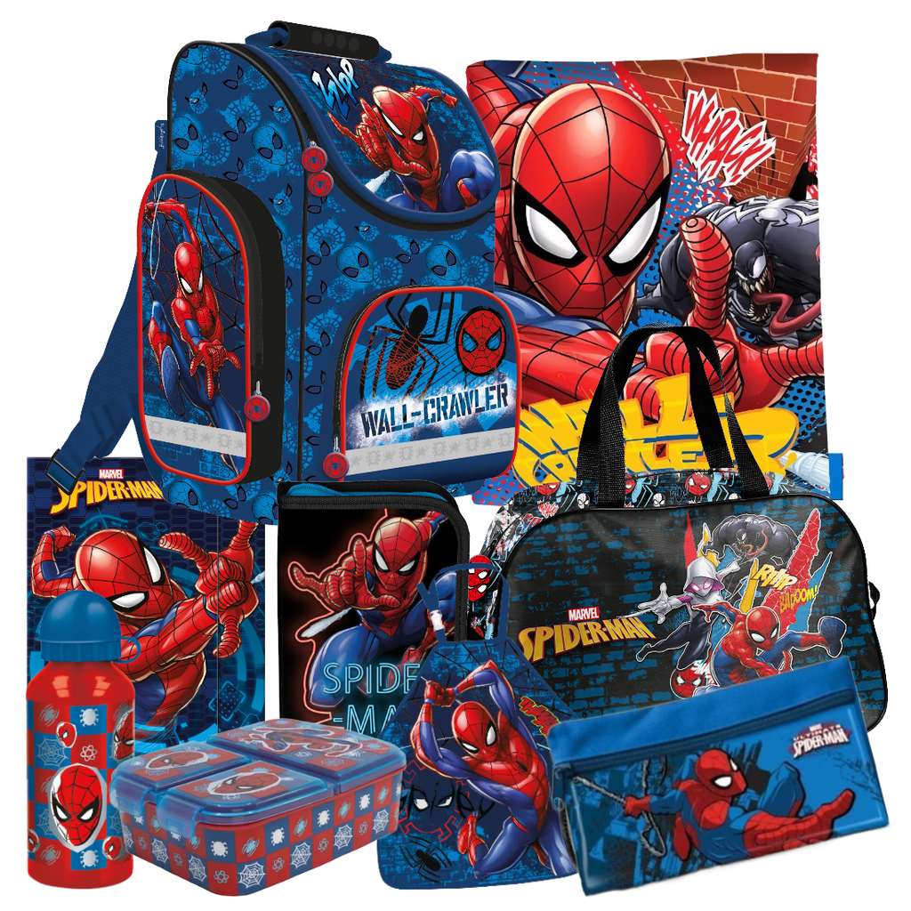 Spiderman 9 Teile Set SCHULRANZEN Ranzen Federmappe Tornister Tasche Marvel stmj