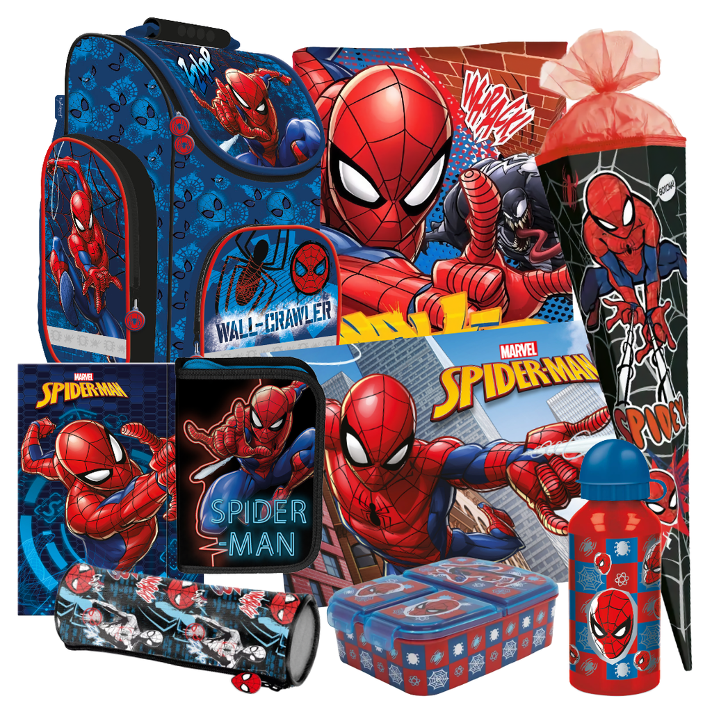Spiderman 9 Teile Set SCHULRANZEN Ranzen Federmappe Tornister Schultüte Spider j