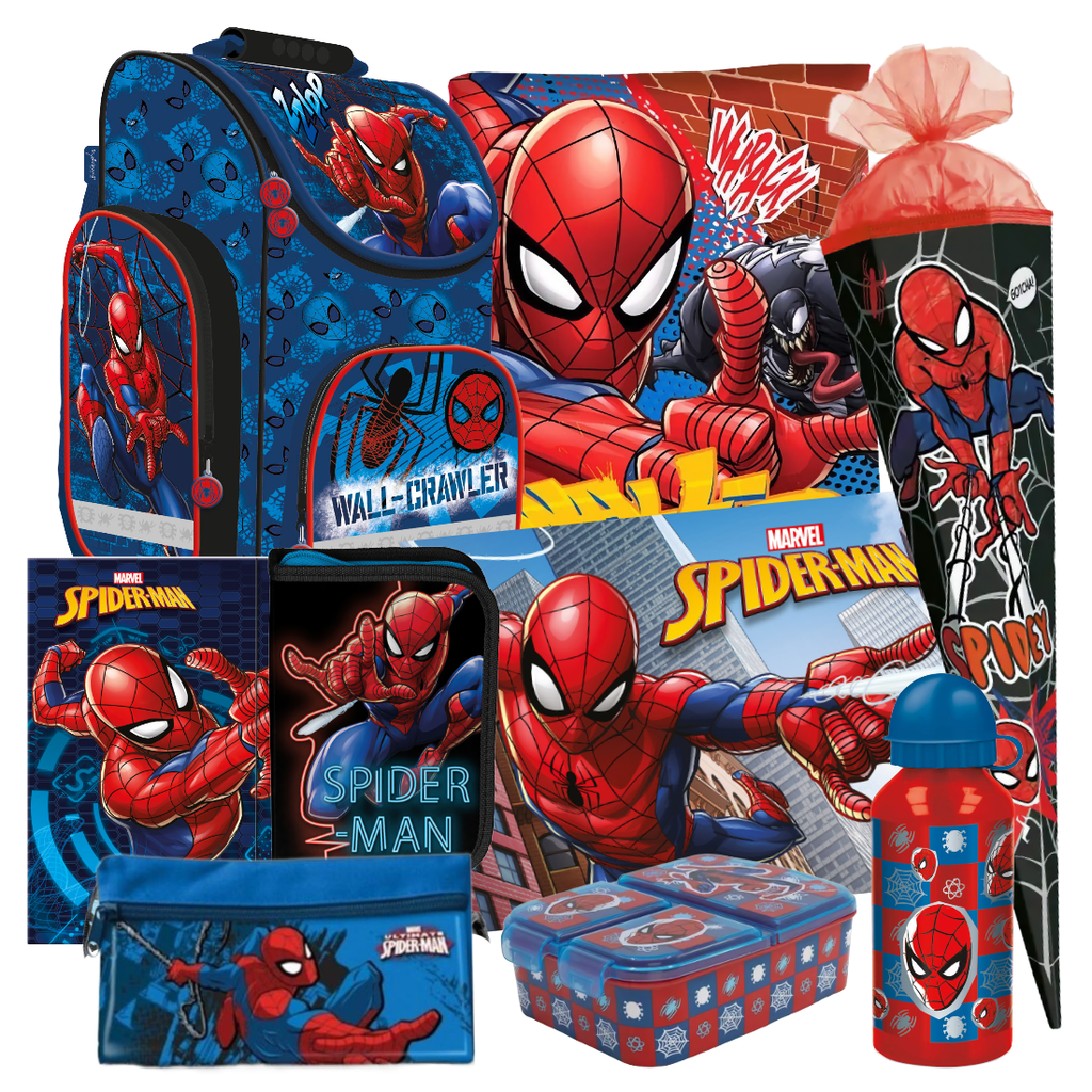 Spiderman 9 Teile Set SCHULRANZEN Ranzen Federmappe Tornister Schultüte Spider j