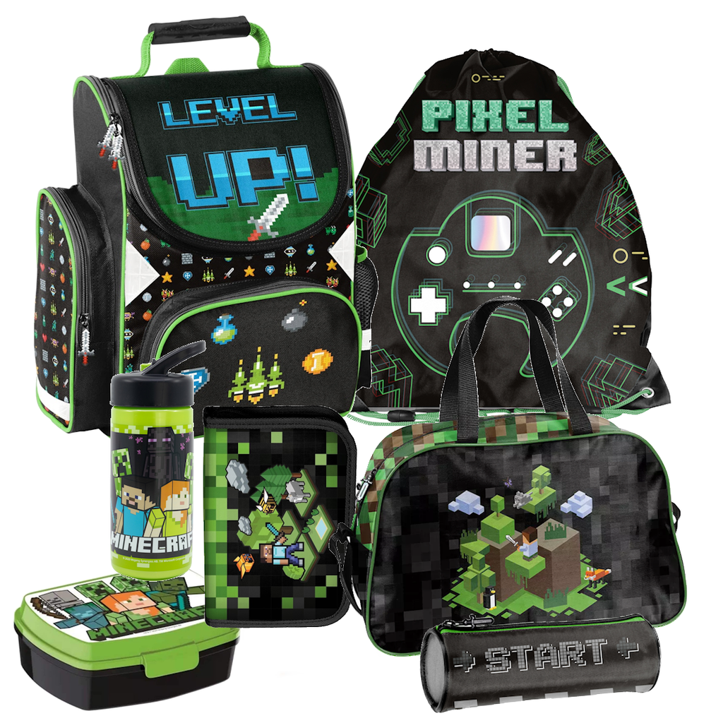 Minecraft Games Pixel 7 Teile Set Tornister Ranzen Schulranzen Federmappe Tasche