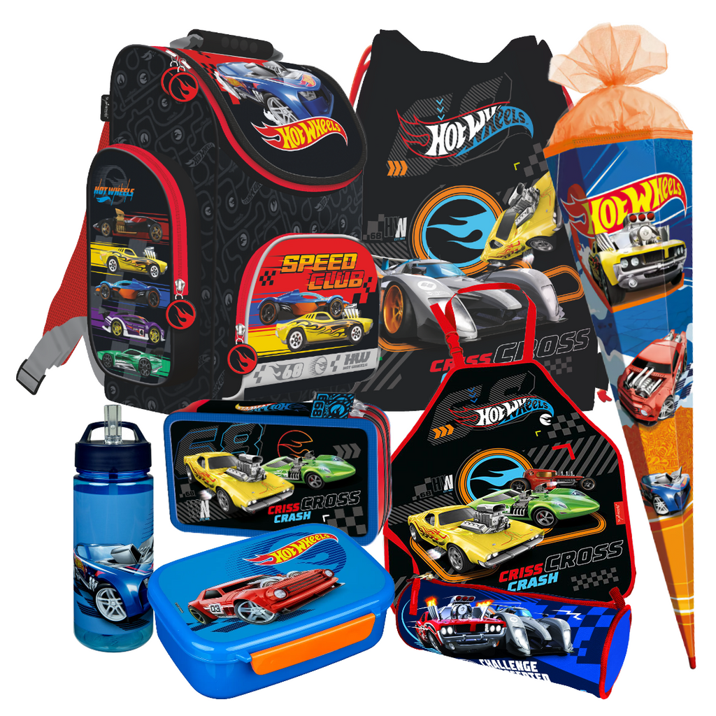 HOT WHEELS CARS AUTOS 8t SCHULRANZEN RANZEN SCHULTÜTE 85 cm TORNISTER TASCHE Set