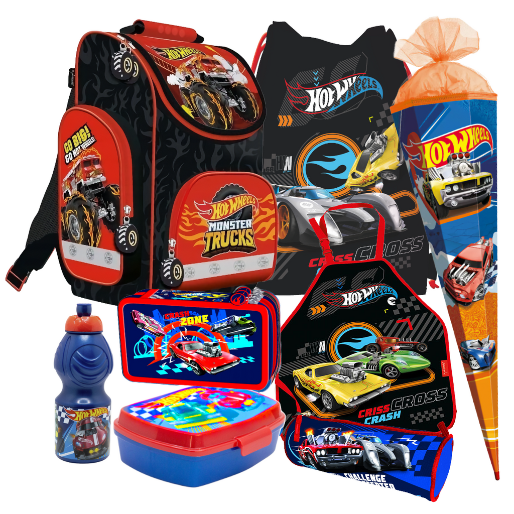 HOT WHEELS CARS AUTOS 8t SCHULRANZEN RANZEN SCHULTÜTE 85 cm TORNISTER TASCHE Set