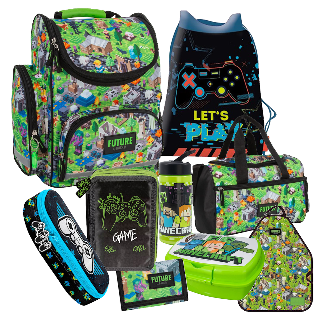Minecraft Games Pixel 9 tlg. Set Tornister Ranzen Schulranzen Federmappe Tasche