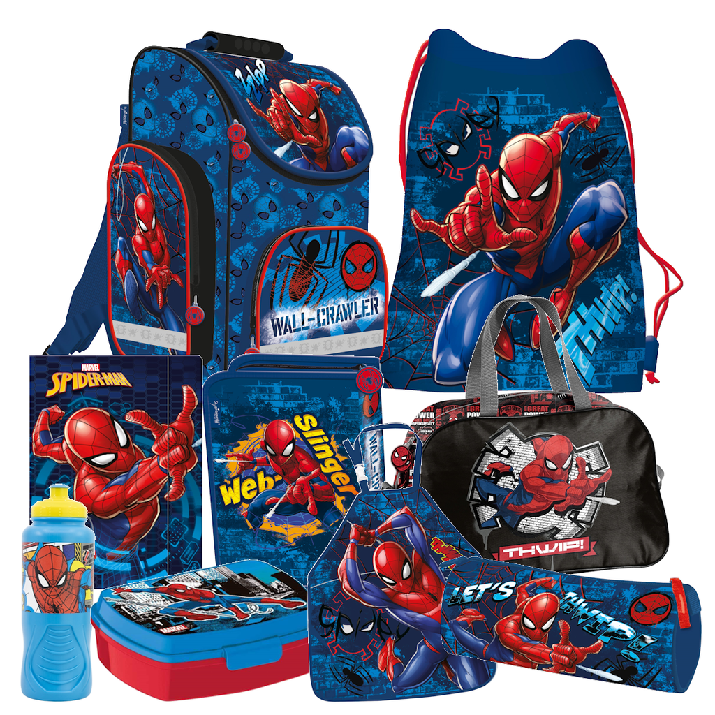 Spiderman 9 Teile Set SCHULRANZEN Ranzen Federmappe Tornister Tasche Marvel stmj