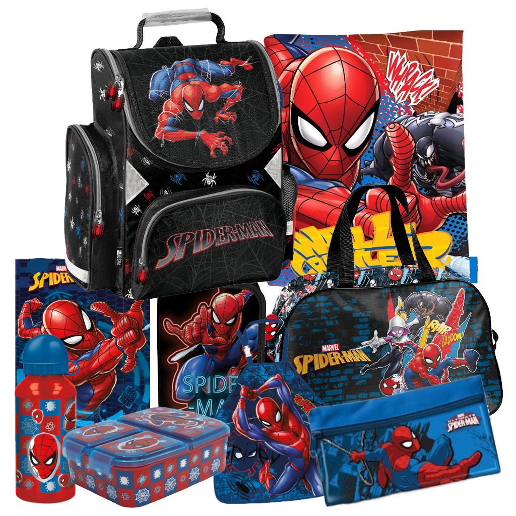 Spiderman 9 Teile Set SCHULRANZEN Ranzen Federmappe Tornister Tasche Marvel pamv