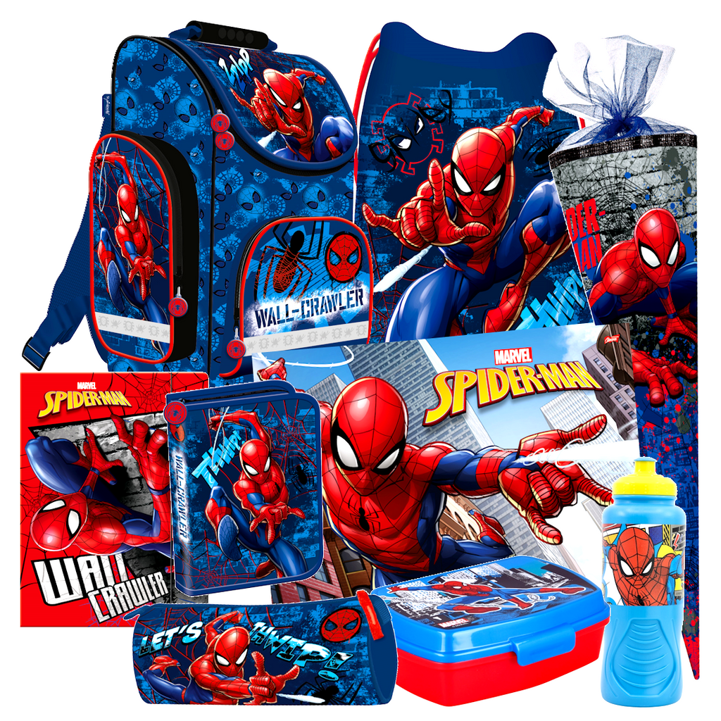 Spiderman 9 Teile Set SCHULRANZEN Ranzen Federmappe Tornister Schultüte 85 cm mj