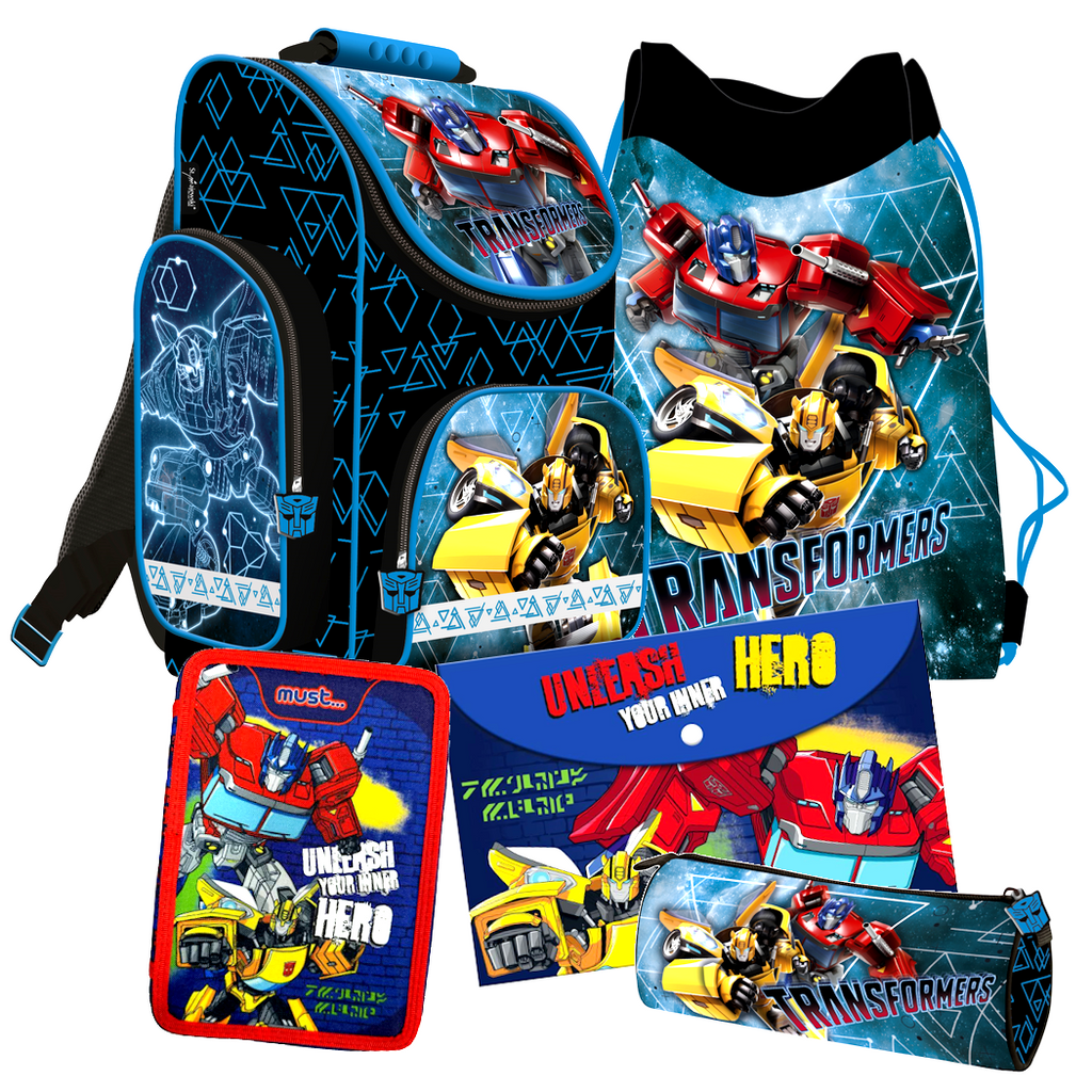 Transformers 5 Teile SCHULRANZEN Set Ranzen Tornister Federmappe gefüllt Tasche