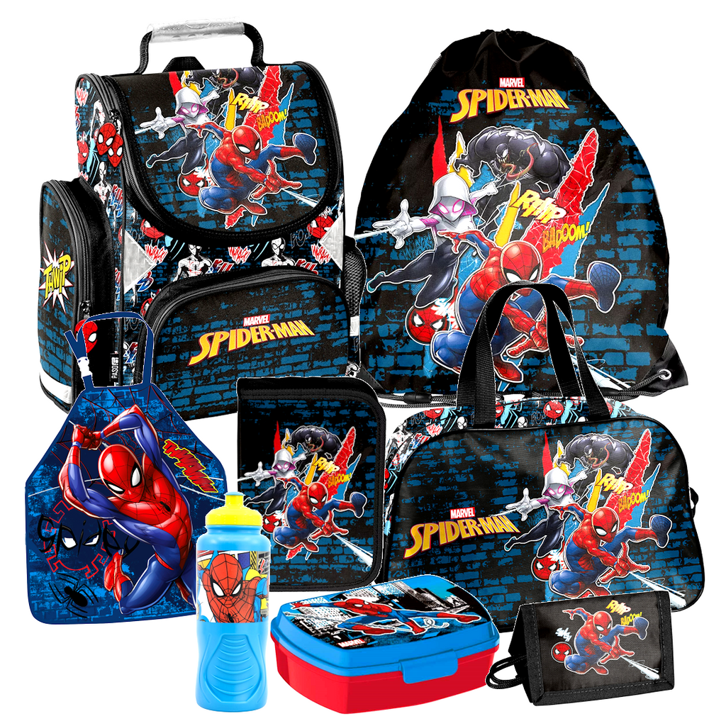 Spiderman 8 Teile Set SCHULRANZEN Ranzen Federmappe Tornister Tasche Malschürze