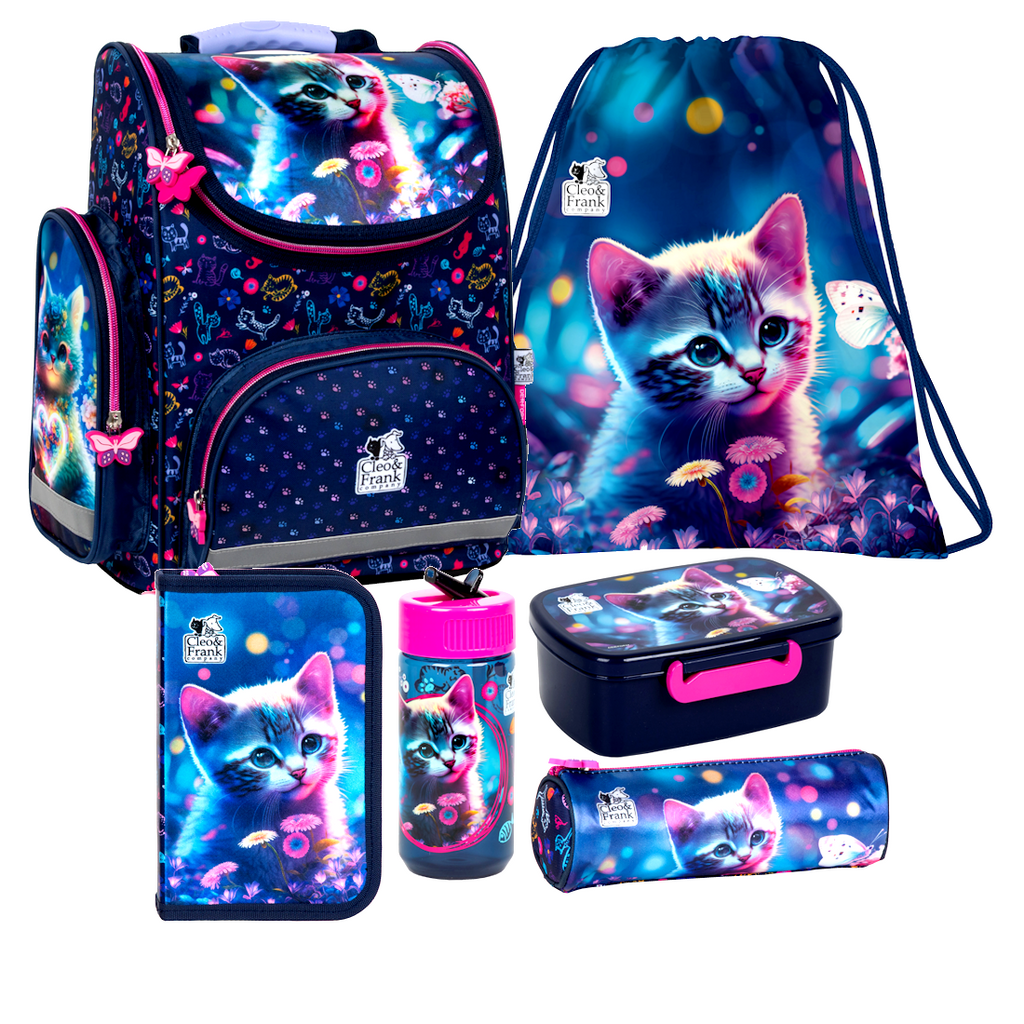 Katze Cat 6 Teile Set Schulranzen Ranzen Federmappe Tasche Tornister Rucksack