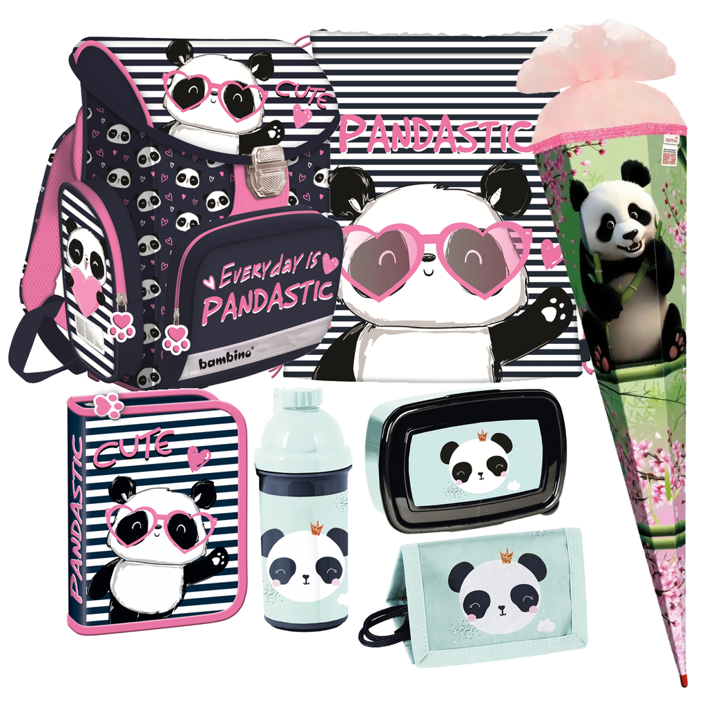 Panda Bär 7 Teile Set SCHULRANZEN RANZEN TORNISTER Federmappe Schultüte 85 Koala