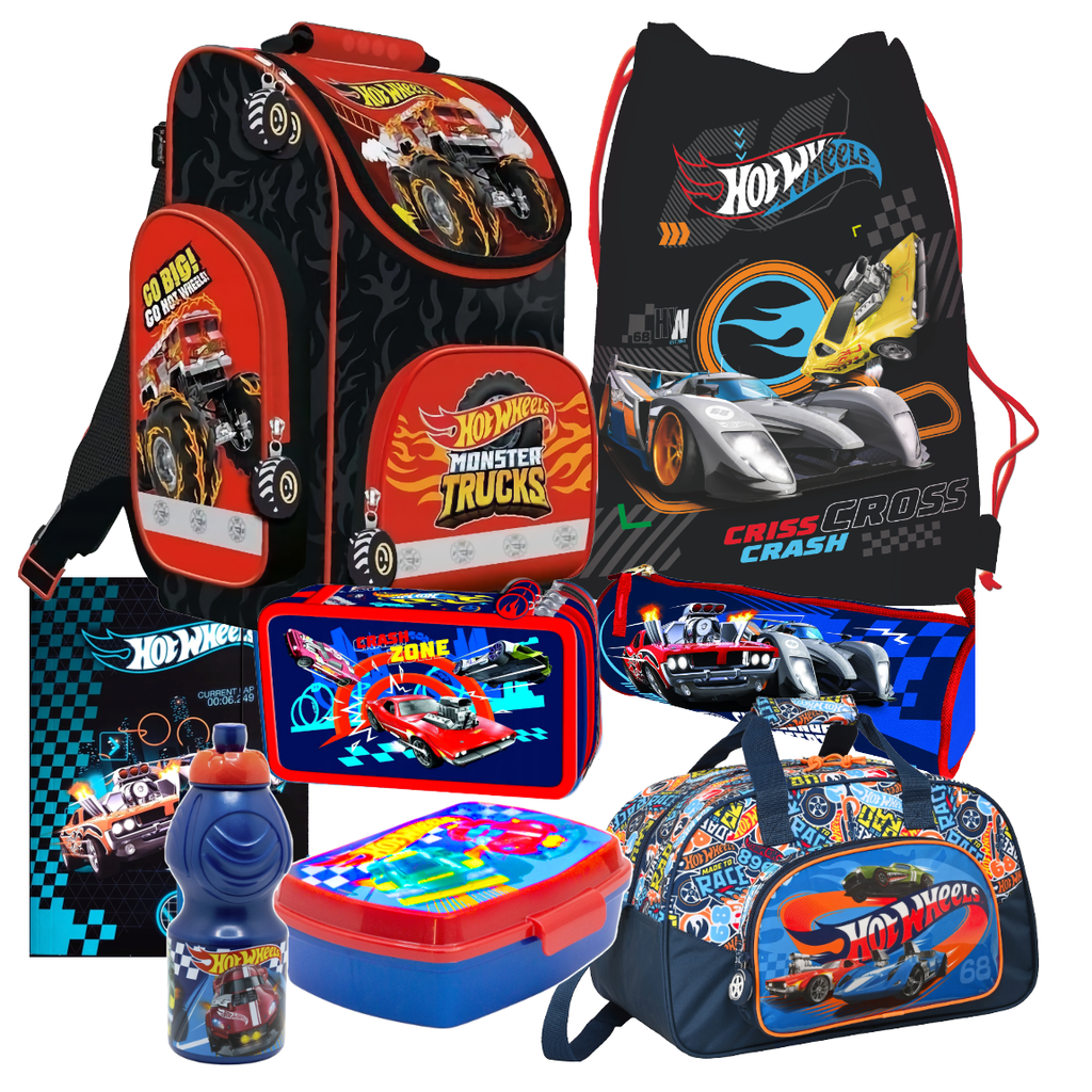HOT WHEELS CARS AUTOS 8tl Set SCHULRANZEN RANZEN FEDERMAPPE RUCKSACK SPORTTASCHE