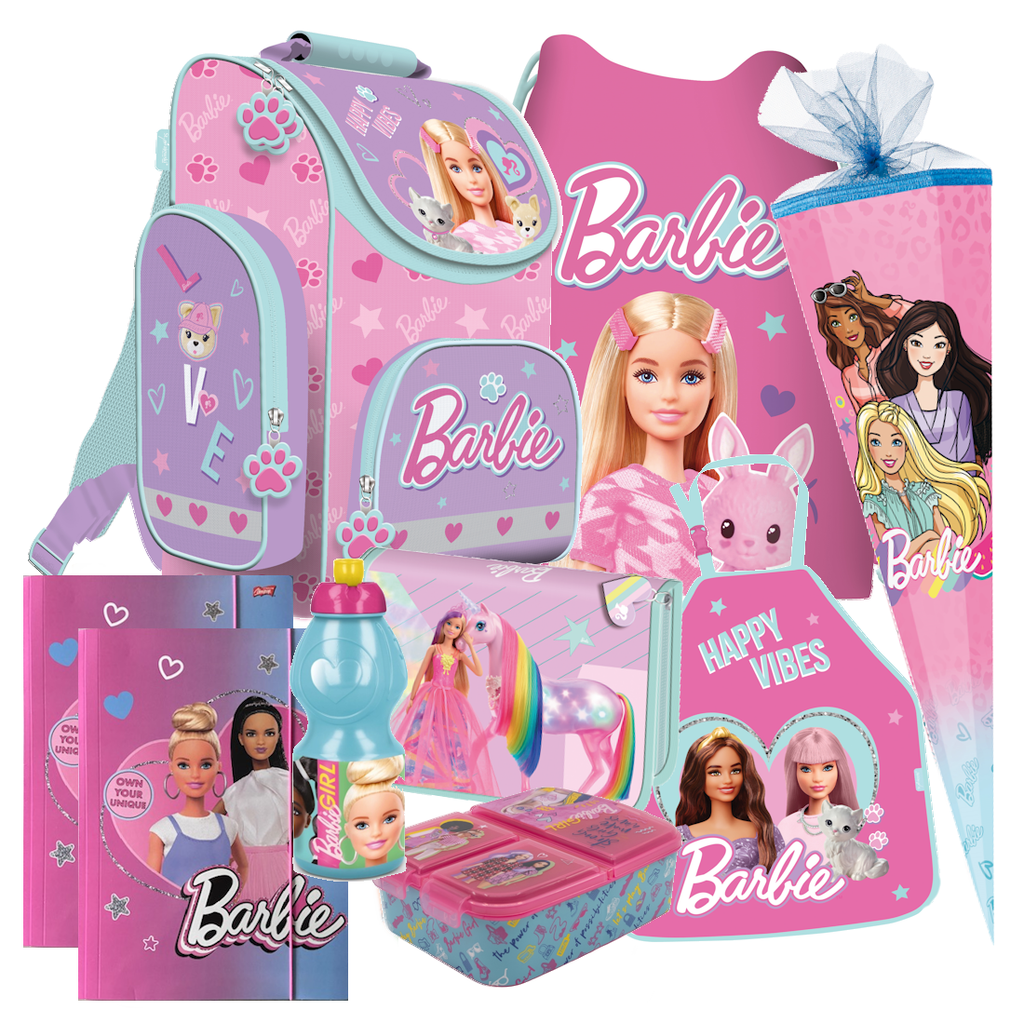 BARBIE Schulranzen 9 Teile Set Ranzen Federmappe Tornister Schultüte 85 cm Puppe