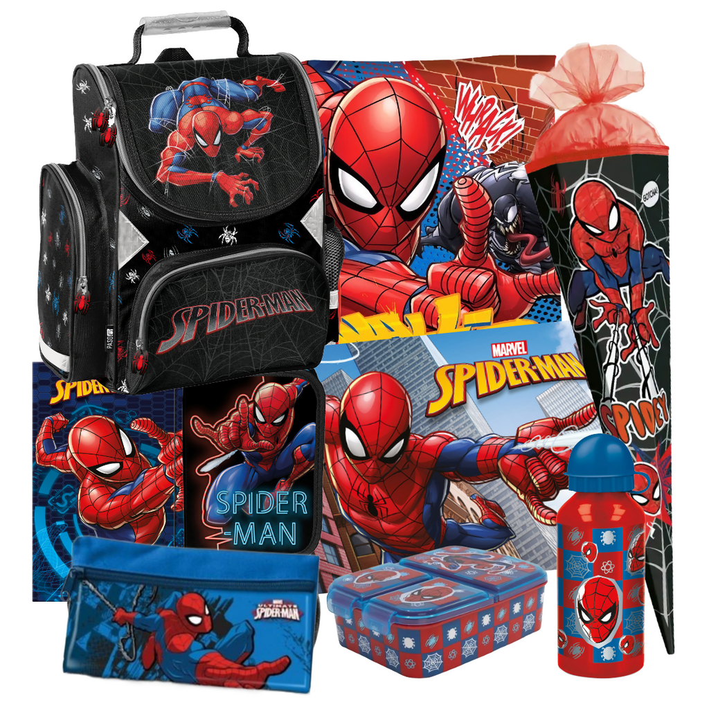 Spiderman 9 Teile Set SCHULRANZEN Ranzen Federmappe Tornister Schultüte Spider k