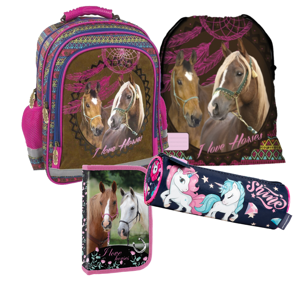 Pferd Schulrucksack 4 Teile Set Indianer