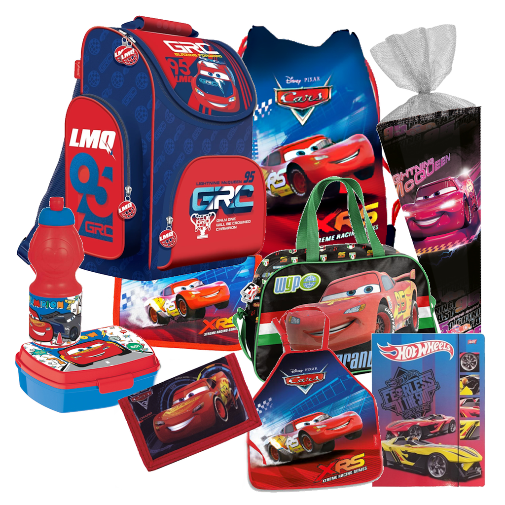 DISNEY CARS Auto 10 Teile Set SCHULRANZEN Ranzen SCHULTÜTE 85 FEDERMAPPE TASCHE