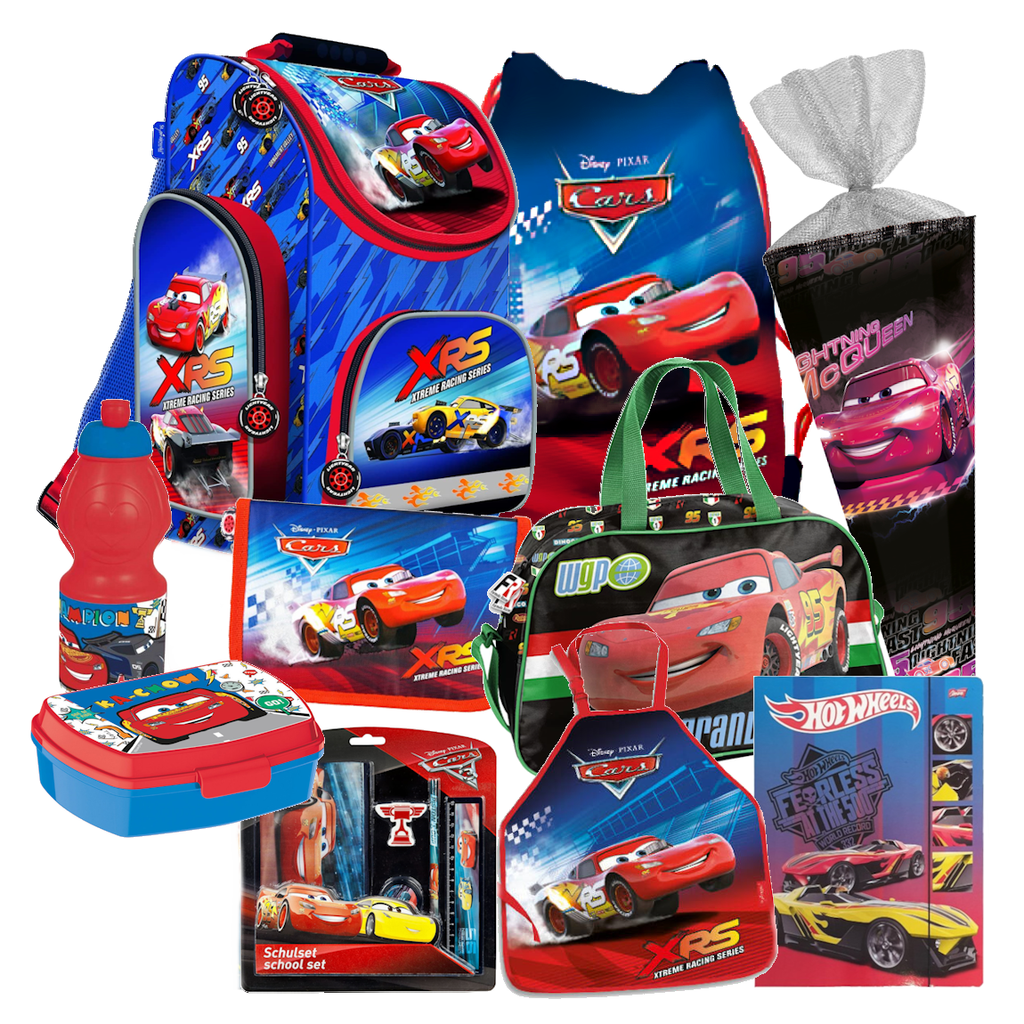 DISNEY CARS Auto 14 Teile Set SCHULRANZEN Ranzen SCHULTÜTE 85 FEDERMAPPE TASCHE