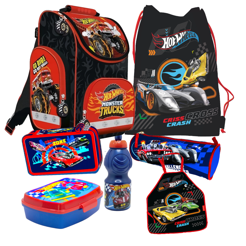 Hot Wheels Cars Autos 7 tlg. Set SCHULRANZEN RANZEN Federmappe Tornister Tasche