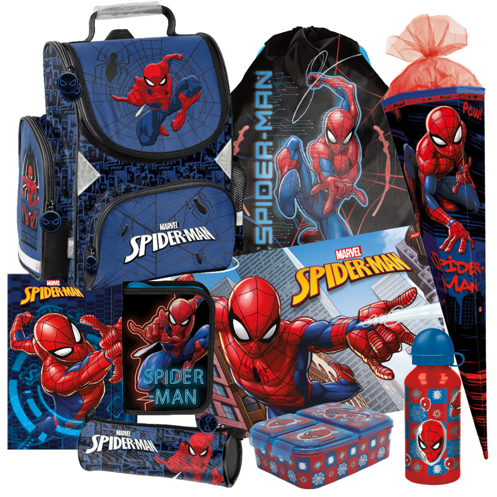 Spiderman 9 Teile Set SCHULRANZEN Ranzen Federmappe Tornister Schultüte Spider j