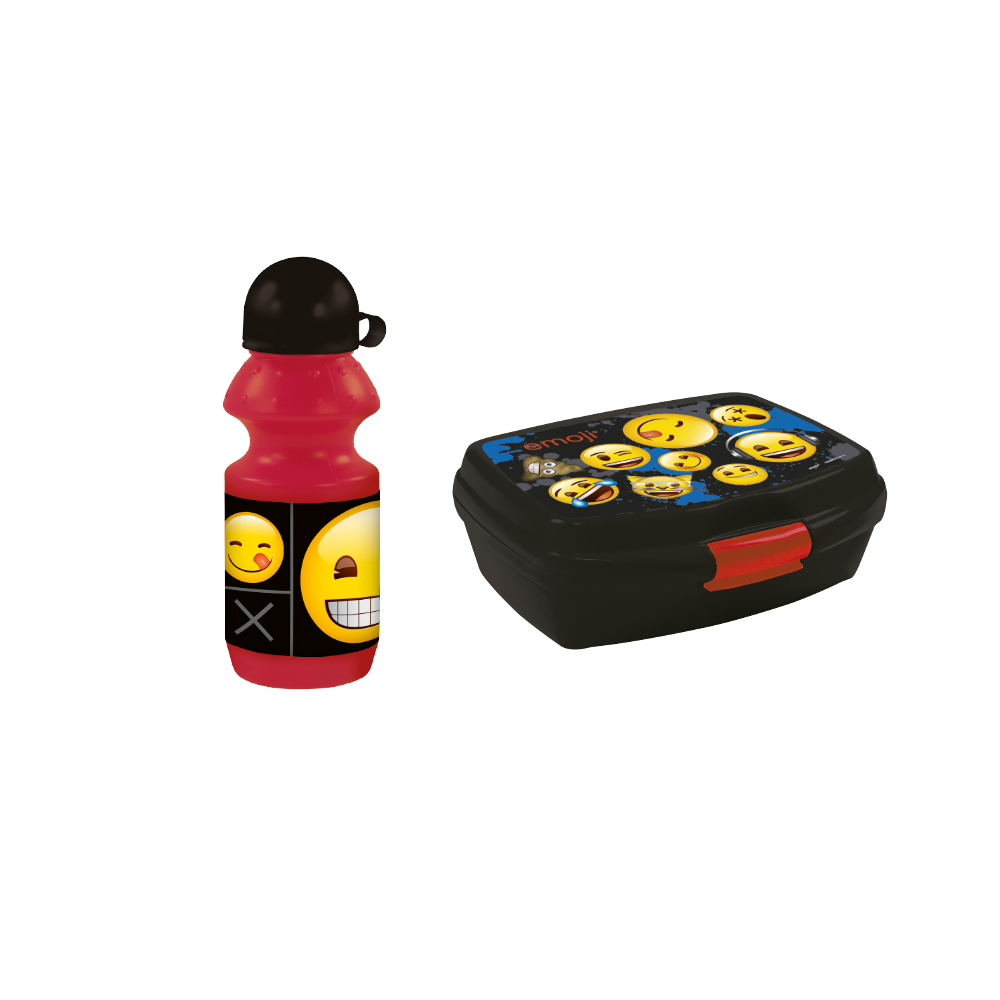 Smile Emoji 2er Set Brotdose Brotzeitdose Lunchbox + Trinkflasche Flasche
