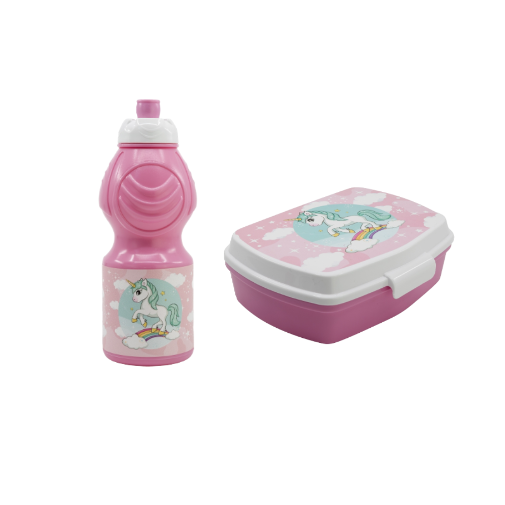Einhorn Unicorn Pferd Pony Brotdose Brotzeitdose Lunchbox + Trinkflasche Flasche