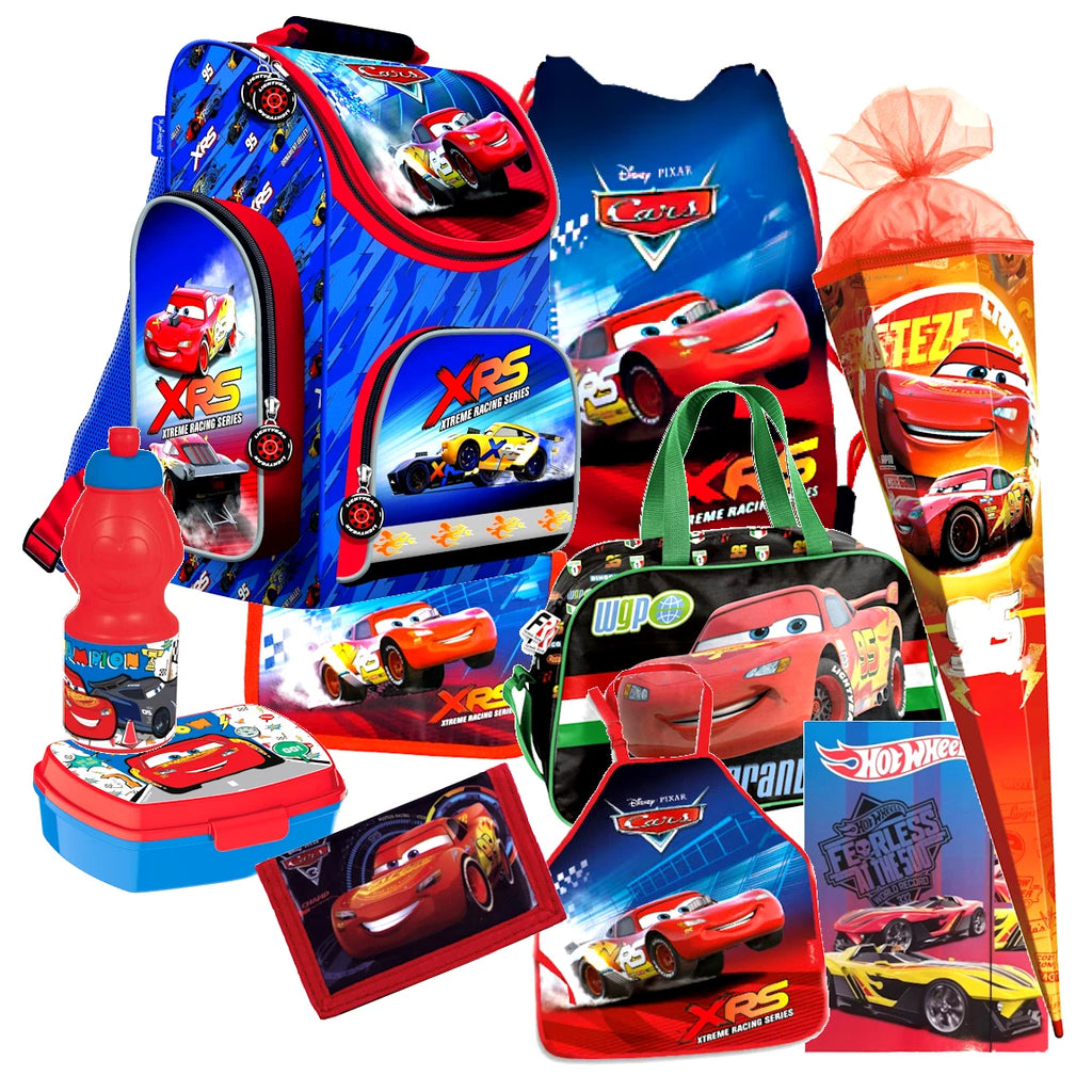 DISNEY CARS Auto 10 Teile Set SCHULRANZEN Ranzen SCHULTÜTE 85 FEDERMAPPE TASCHE