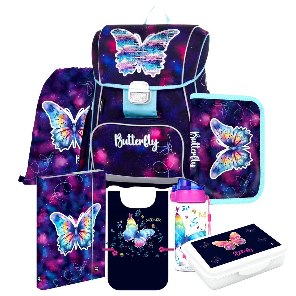 Butterfly Schmetterling 7 tlg Set SCHULRANZEN RANZEN Tornister Tasche Rucksack