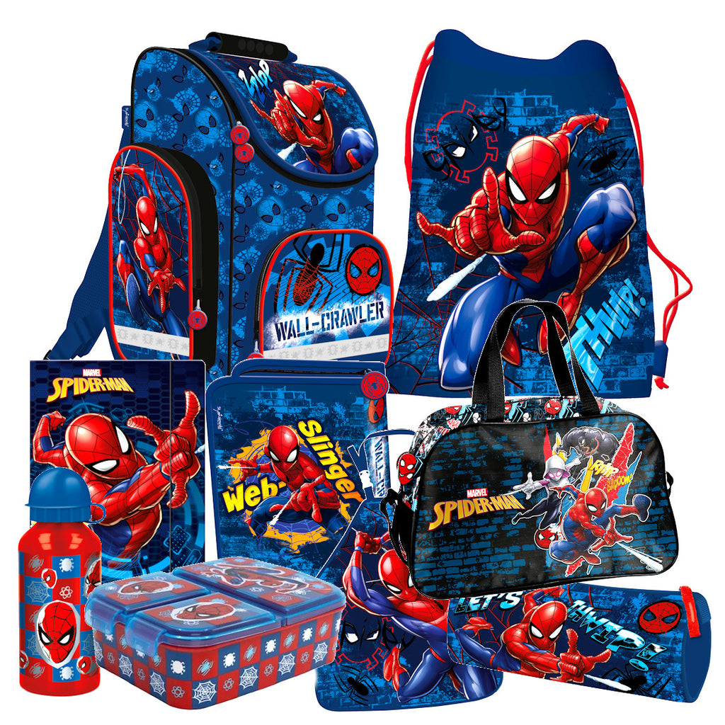 Spiderman 9 Teile Set SCHULRANZEN Ranzen Federmappe Tornister Tasche Marvel stmj