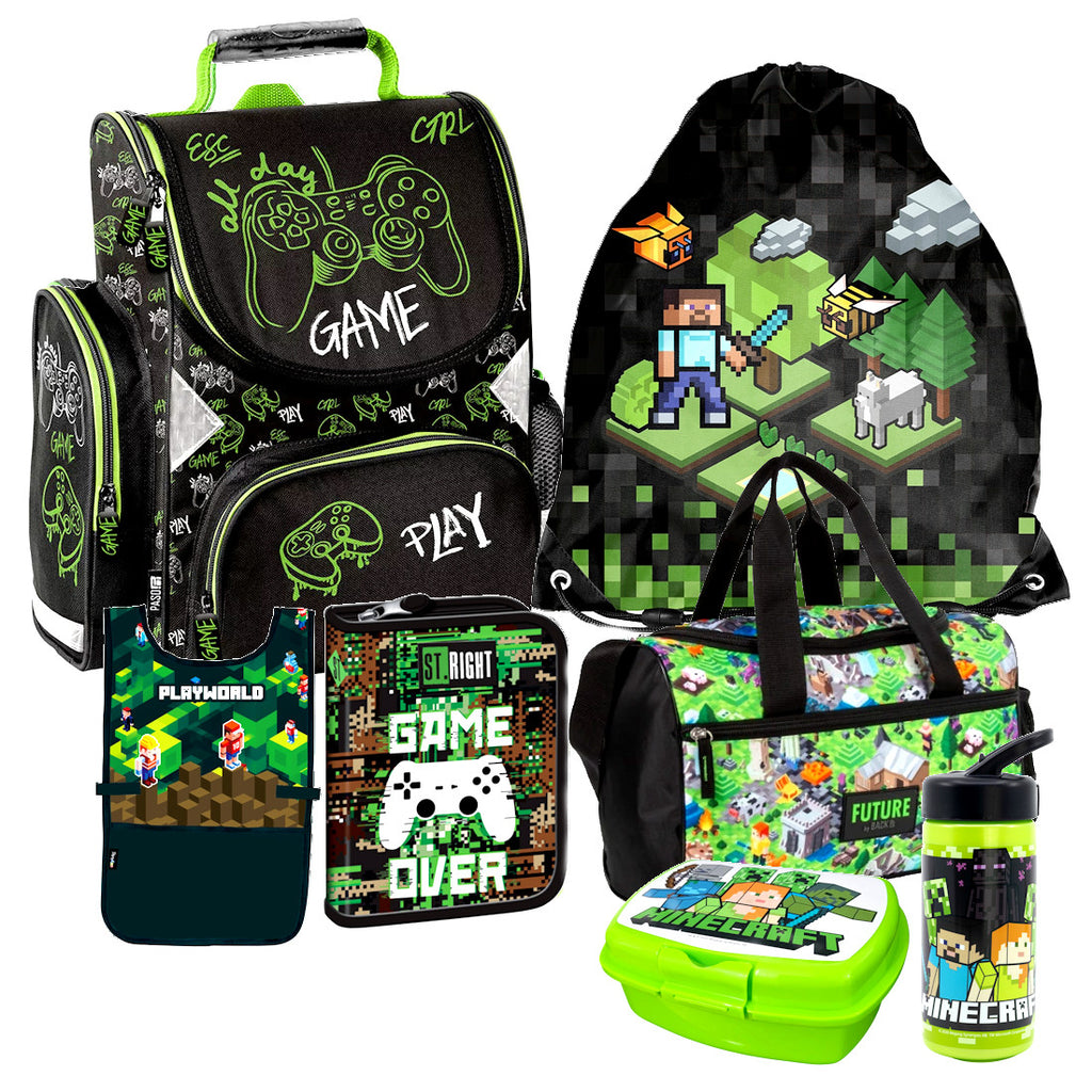 Minecraft Games Play 7 Teile Set Tornister Ranzen Schulranzen Federmappe Tasche