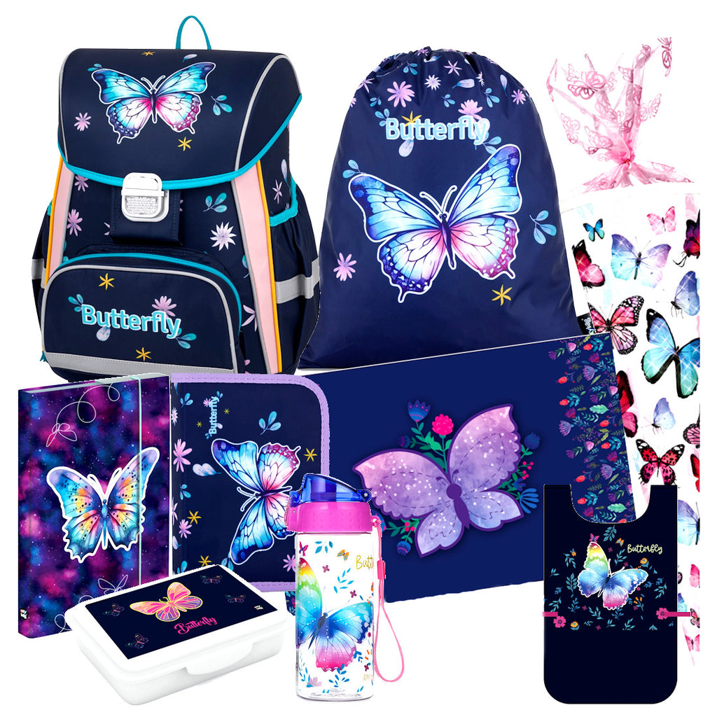 Butterfly Schmetterling 9 tl. Set SCHULRANZEN RANZEN Tornister Schultüte Tasche