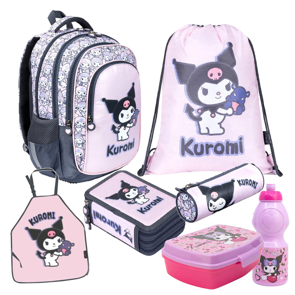Hello Kitty Kuromi 7 Teile Set SCHULRANZEN Ranzen Tasche Tornister Federmappe