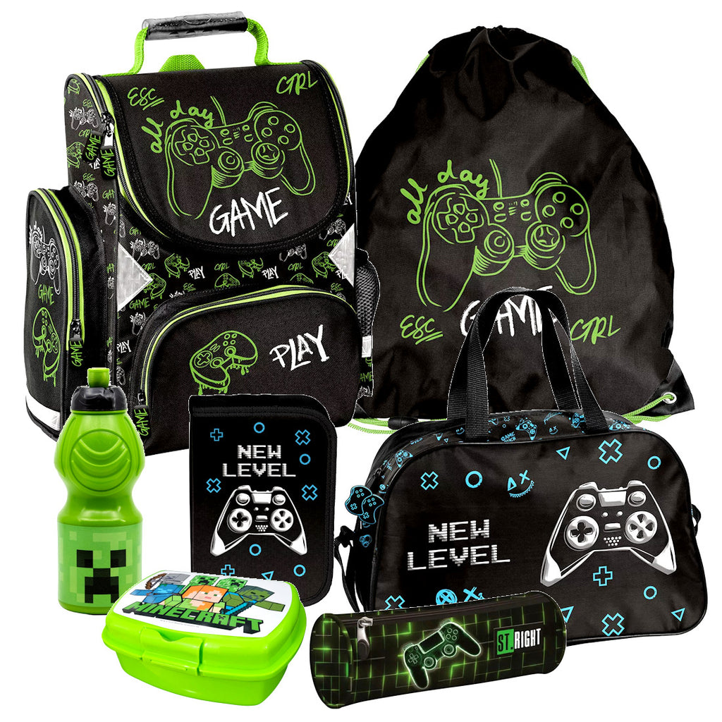 Minecraft Games Pixel 7 Teile Set Tornister Ranzen Schulranzen Federmappe Tasche