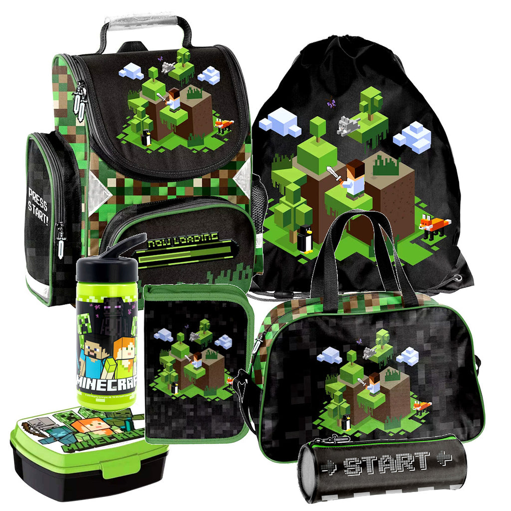 Minecraft Games Pixel 7 Teile Set Tornister Ranzen Schulranzen Federmappe Tasche