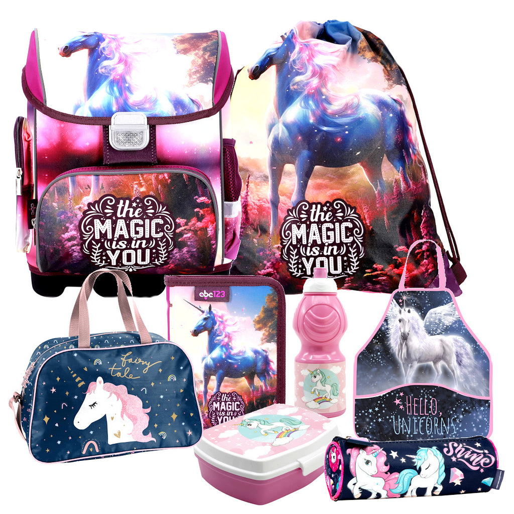 Einhorn Unicorn Pony Pferd Pegasus 8 Teile Set SCHULRANZEN Ranzen TORNISTER ma