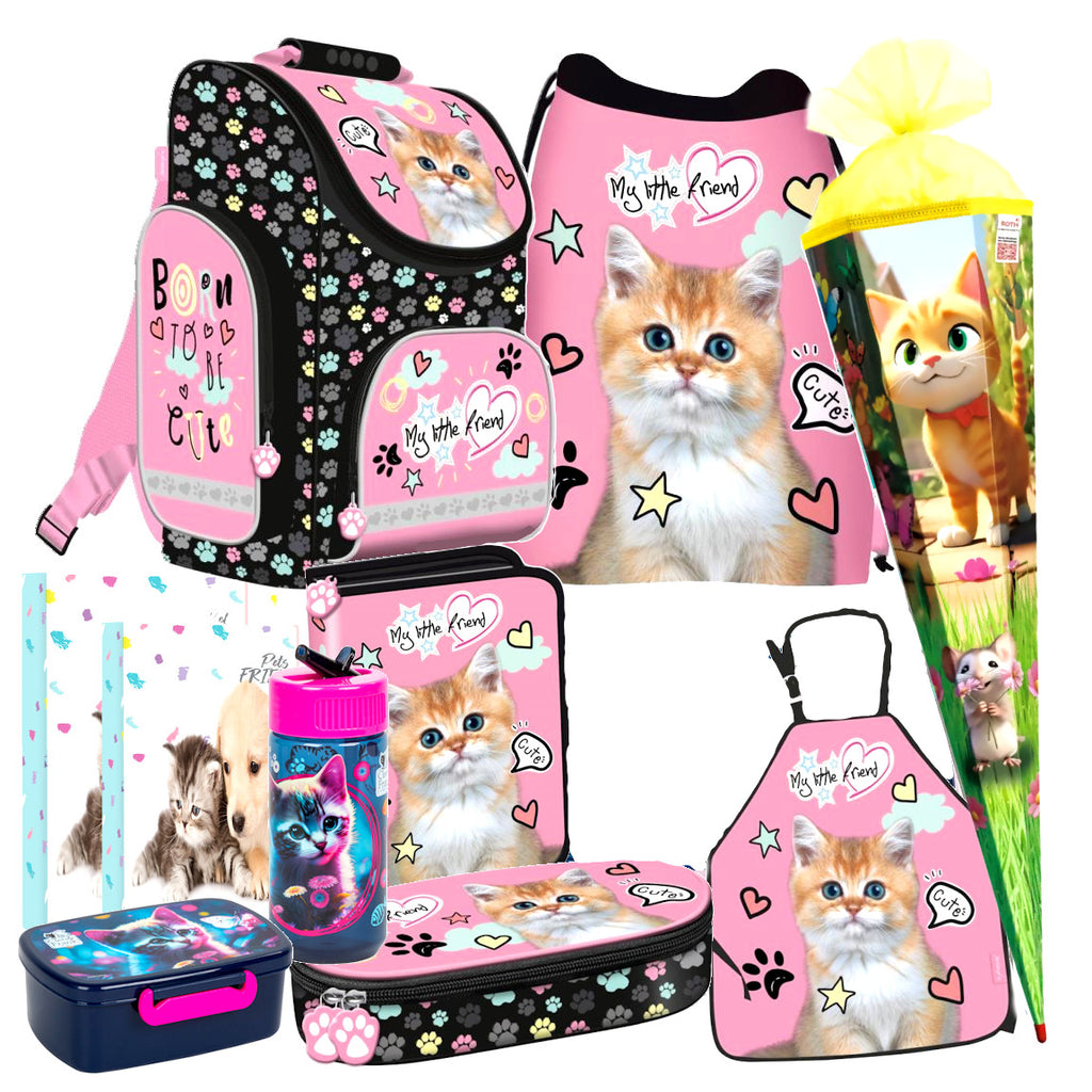 Katze Cat 10 Teile* Set SCHULRANZEN Ranzen Federmappe TASCHE Tornister Schultüte