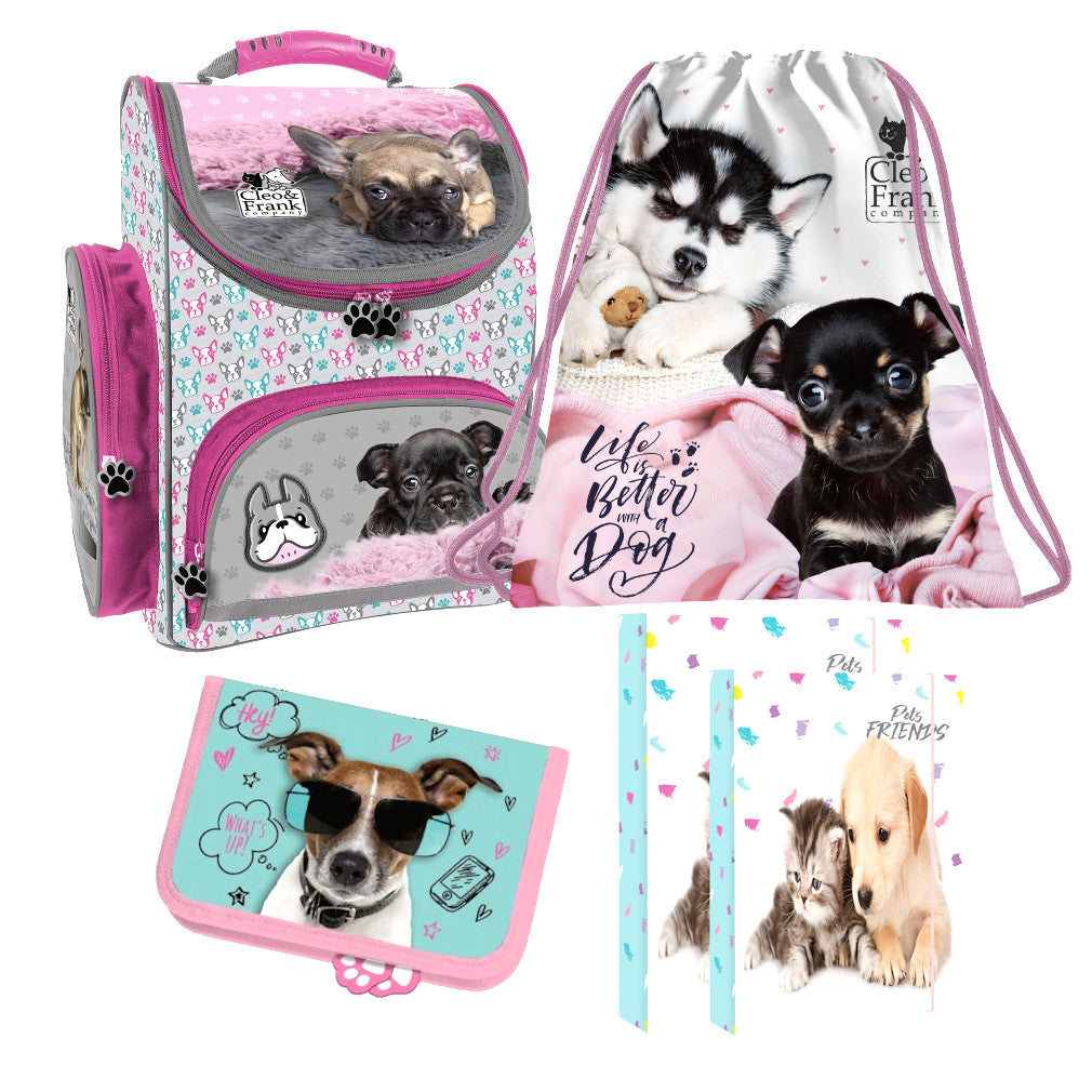 Hund pet Dog 5 Teile Set SCHULRANZEN Ranzen Federmappe TASCHE RUCKSACK Tornister