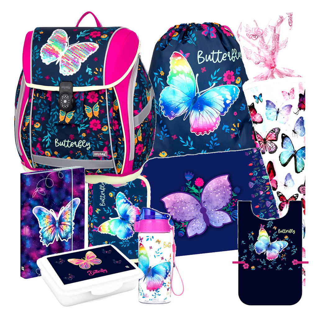 Butterfly Schmetterling 9 tlg Set SCHULRANZEN RANZEN Tornister Schultüte Tasche