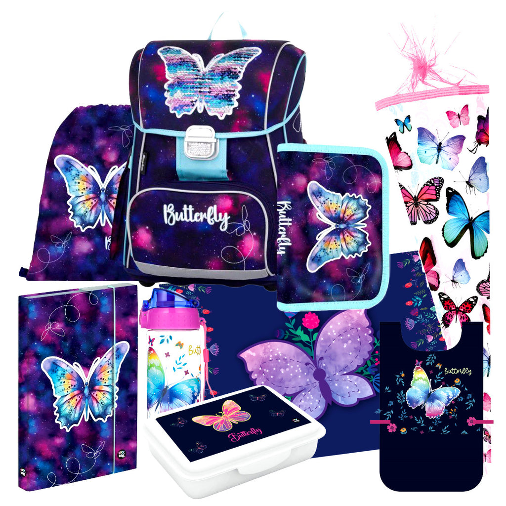 Butterfly Schmetterling 9 tlg Set SCHULRANZEN RANZEN Tornister Schultüte Tasche