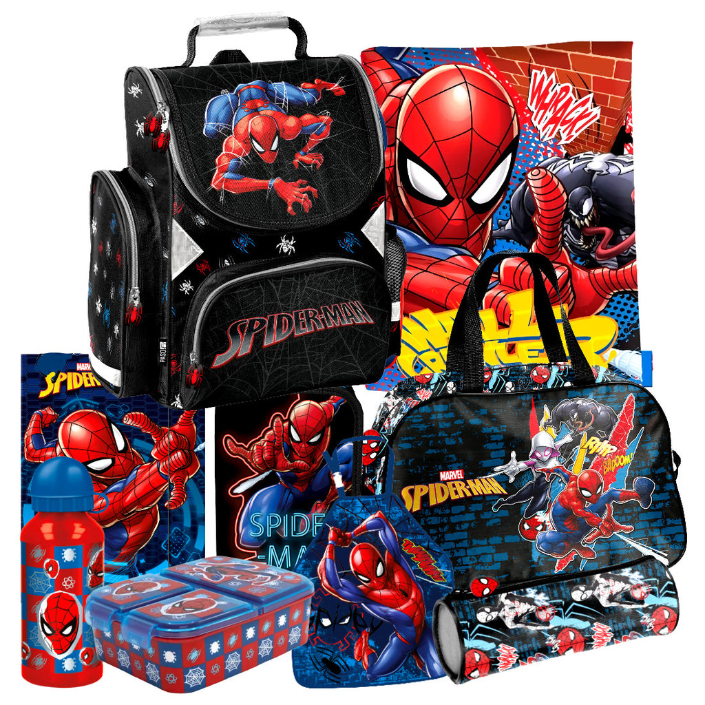 Spiderman 9 Teile Set SCHULRANZEN Ranzen Federmappe Tornister Tasche Marvel pamv