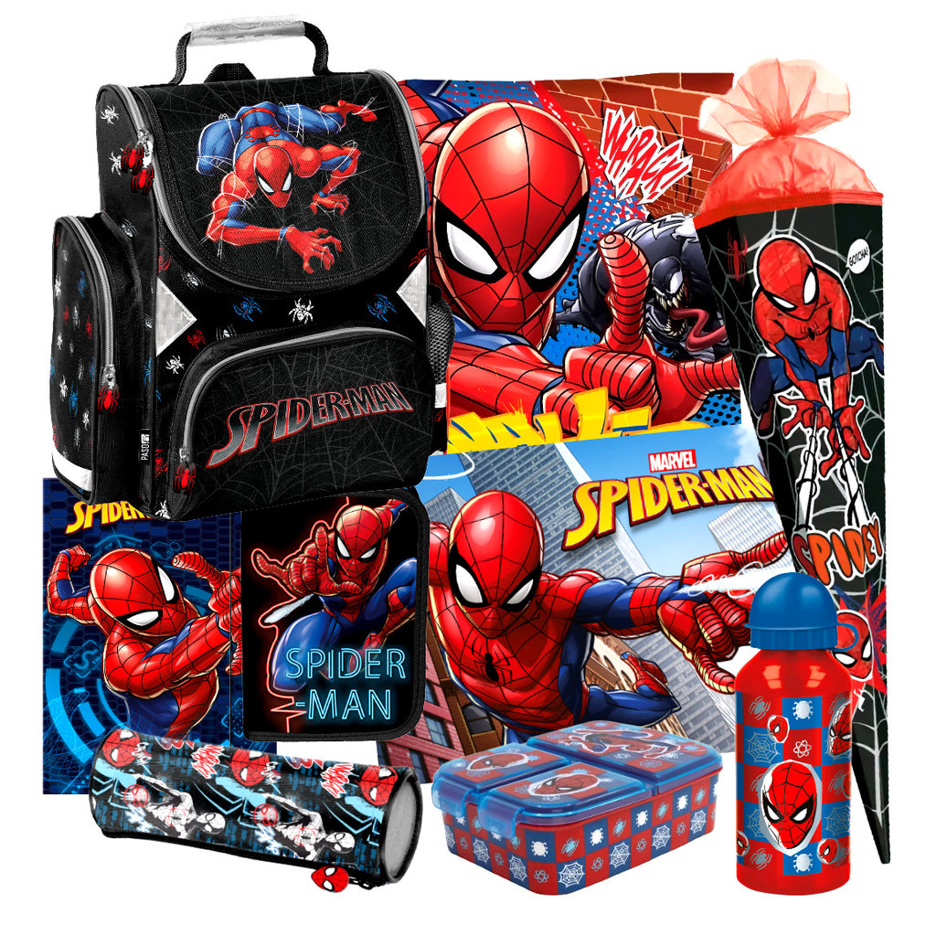Spiderman 9 Teile Set SCHULRANZEN Ranzen Federmappe Tornister Schultüte Spider k