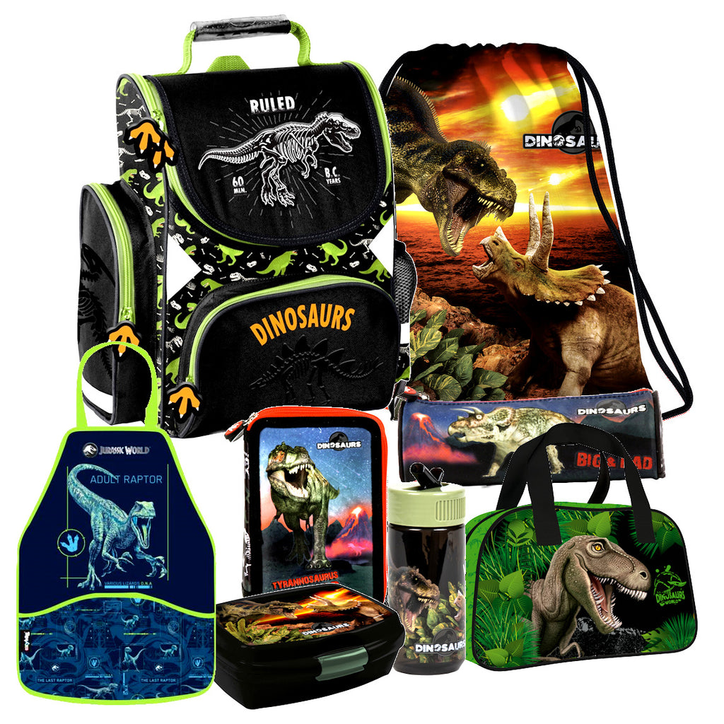 Dinosaurier Dino T-Rex Schulranzen Ranzen Tornister 8 tlg Set Tasche Sporttasche