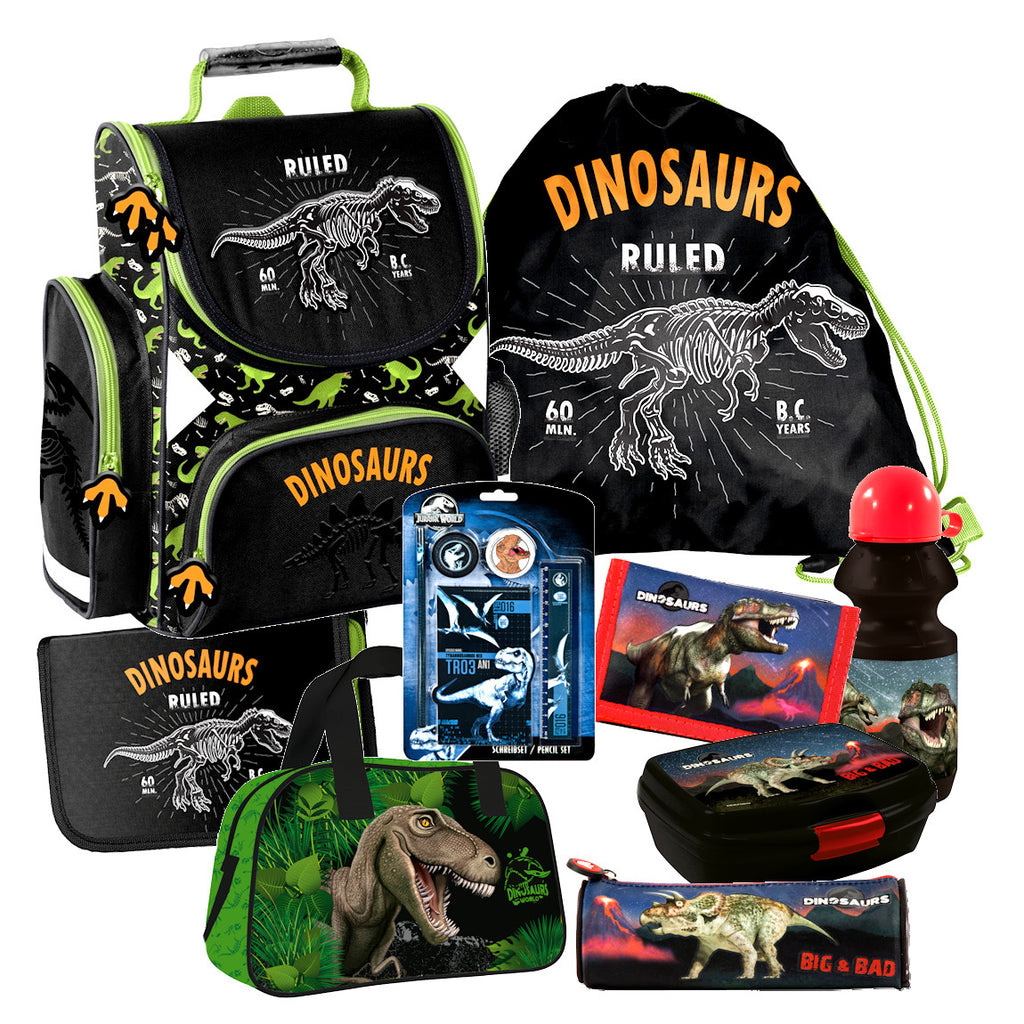 Dinosaurier T-Rex 9 Teile Set Schulranzen Ranzen Federmappe Geldbeutel Tornister